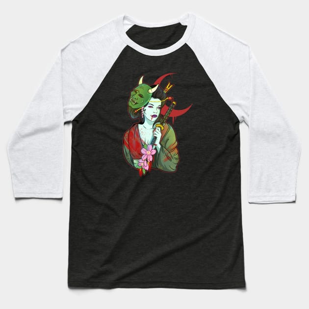 Undead Zombie Devil Girl Gisha Baseball T-Shirt by Trendy Black Sheep